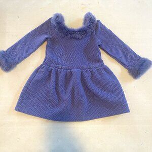 Janie and Jack girl's 2T,  quilted blue fur trim dress with long sleeves. EUC.